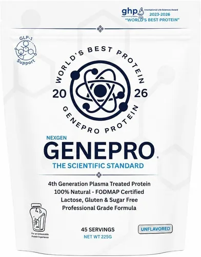 Genepro - Proteína en polvo sin sabor – Nueva fórmula – Sin lactosa, sin gluten y sin OMG Suplemento aislado de suero sin OMG (3ª generación, 45
