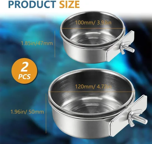 Miniatura 2 de 2 Piezas de Recipientes para Alimentación de Aves de Acero Inoxidable, Tazón Pequeño para Alimentar Aves, Tazón para Comida de Loros de Acero