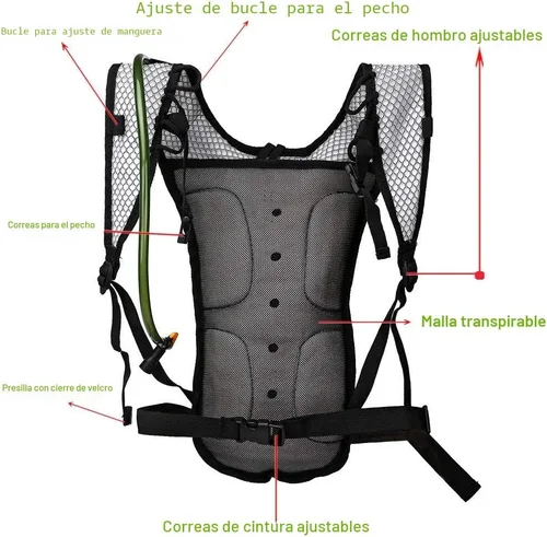 Miniatura 3 de Paquete de hidratación con mochila de 2 litros, ideal para deportes al aire libre, correr, senderismo, camping, ciclismo, esquí