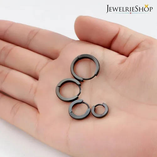 Miniatura 4 de JewelrieShop - Juego de aretes de aro quirúrgicos dorados, hipoalergénicos, aretes de aro para hombre (oro, negro, aretes de aro de acero inoxidable)