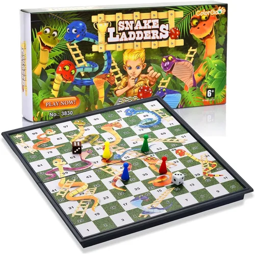 Juegos de Mesa Magnéticos de Serpientes y Escaleras con Tablero Plegable Juegos de Viaje para Niños y Adultos (Set de Serpientes y Escaleras