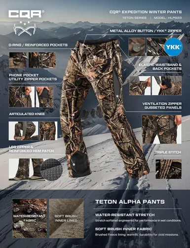 Miniatura 7 de CQR - Pantalones tácticos de invierno para hombre, diseño térmico tipo cargo con forro de vellón para exteriores, esquí, nieve y senderismo