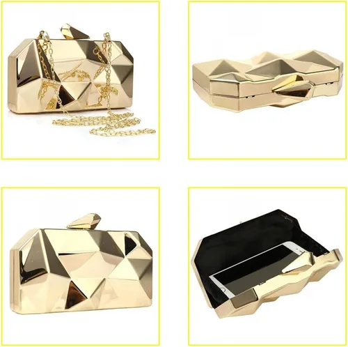 Miniatura 3 de Bolso de noche de metal con patrón geométrico de celosía para mujer, para boda, novia, graduación, bolso cruzado con cadena