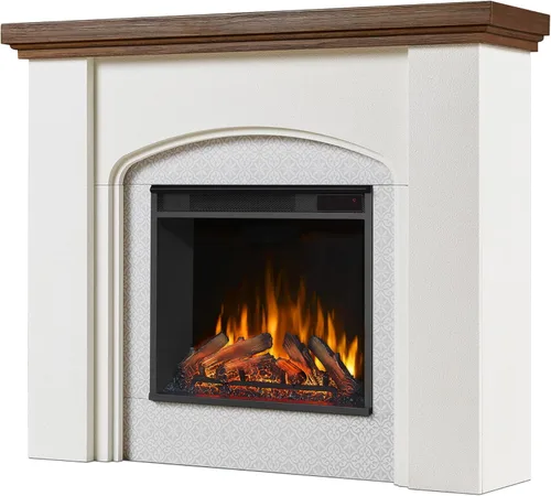 Real Flame Anika - Chimenea eléctrica de 49 pulgadas con repisa para sala de estar o dormitorio, calentador reemplazable, efecto realista de troncos