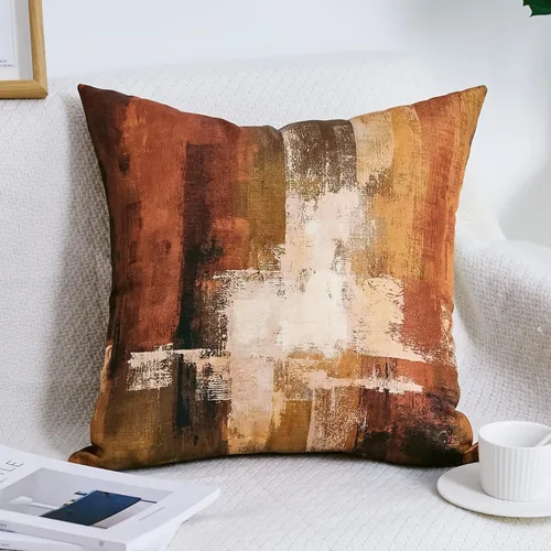 Miniatura 4 de Naranja Quemada Abstracta 16x16 - Juego de 2 fundas decorativas de almohadón de arte rústico abstracto, fundas cuadradas modernas para sofá de sala