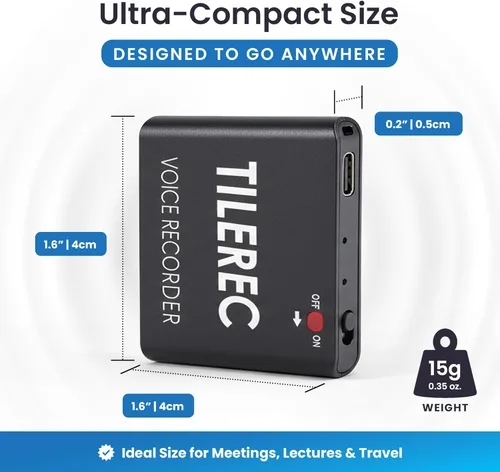 Miniatura 4 de TileRec Grabadora de audio activada por voz, dictáfono digital de 64 GB con reproducción, USB-C, caja de metal, grabadora portátil para reuniones