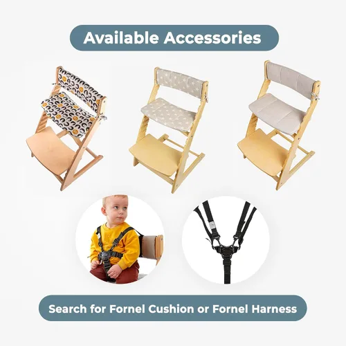Miniatura 9 de Fornel Silla alta de madera para bebés y niños pequeños, altura ajustable, fácil de limpiar, silla de comedor para niños de 3 años a 200 libras, Gris