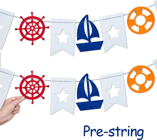 Miniatura 3 de 2 banderines náuticos para decoración de puerta de crucero, velero, yate, faro, guirnalda para fiesta de cumpleaños temática náutica, decoración