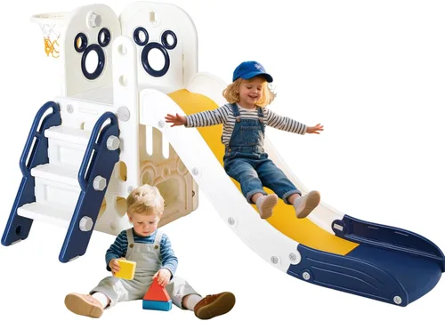 Miniatura 9 de MAMIZO Tobogán 6 en 1 para niños pequeños, tobogán extra largo para niños, juego de escalada para interiores y exteriores, con aro de baloncesto