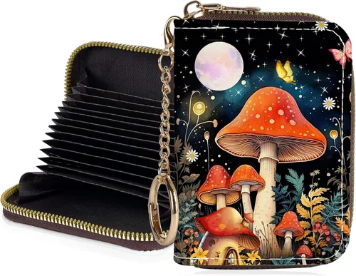 Miniatura 18 de Tarjetero de crédito para mujer, pequeña cartera RFID con cierre de llavero, bonita cartera de piel sintética, carteras para tarjetas de crédito