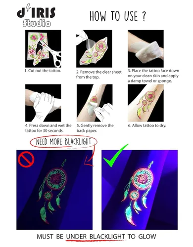 Miniatura 5 de Tatuaje temporal para fiesta de luz negra, 1 hoja, trasero