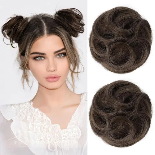 Miniatura 29 de REECHO Piezas de cabello Space Bun, 2 extensiones de moño mini con clip de pinza en extensiones de moño falsas de orejas de gato y desordenadas