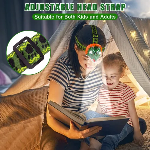 Miniatura 3 de Triceratops - Linterna frontal LED de dinosaurio para niños, artículos esenciales de equipo de campamento Linterna de cabeza de juguete de Verde