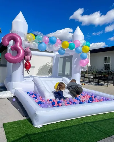 Miniatura 2 de iLink-outer White Bounce House para niños, 13 x 8 x 8 pies, casa hinchable blanca Oxford con tobogán y hoyo de bolas, perfecta para fiestas