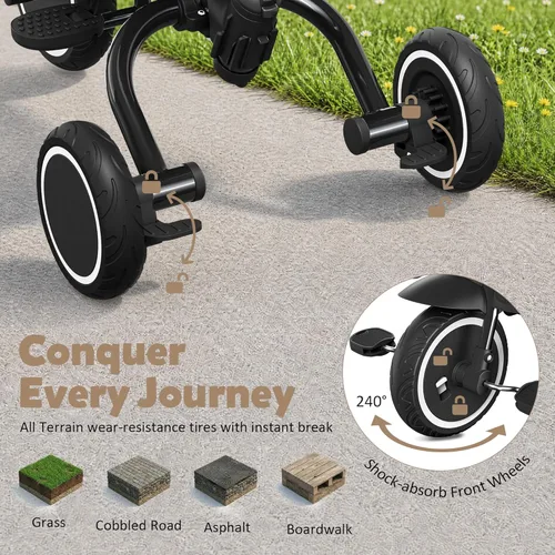 Miniatura 5 de TODEFULL - Triciclo plegable para niños, 8 en 1, triciclo para bebé con toldo extraíble y ajustable, mango para padres, arnés de seguridad de 5