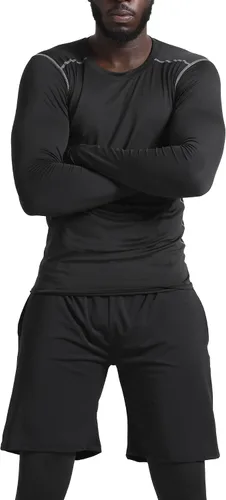 Miniatura 5 de BUYJYA 5 piezas de pantalones de compresión para hombre, camisa de manga larga, conjunto atlético, ropa de gimnasio, entrenamiento, regalo del día