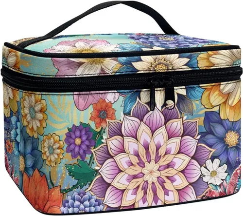 Miniatura 17 de JoyLamoria Bolsa de Maquillaje Portátil Bolsa de Cosméticos de Viaje Bolsa de Maquillaje con Gran Capacidad Bolsa con Cremallera, Aztec Southwestern