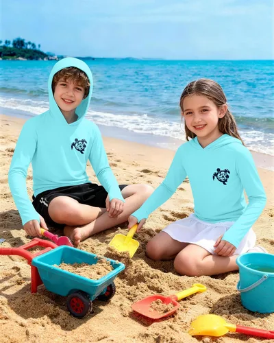 Miniatura 2 de Sudadera con capucha para niños, protección solar UPF 50+, manga larga, protección solar UV, camisa de pesca para niños y jóvenes, camisas de agua