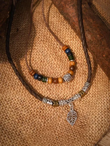 Miniatura 7 de MINACHI Layered Boho Wood Bead Choker Necklace, Hollow Flower Charm, Personality Jewelry for Men and Women