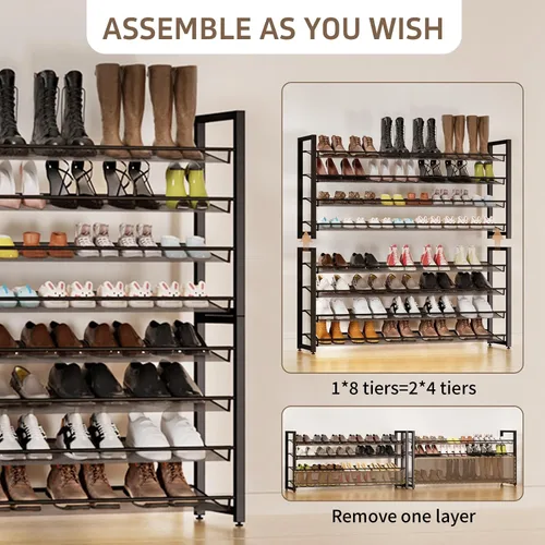 Miniatura 9 de Zapatero de metal, organizador de zapatos grande de 8 niveles, zapatero vertical de metal resistente de 4 niveles apilable para almacenamiento