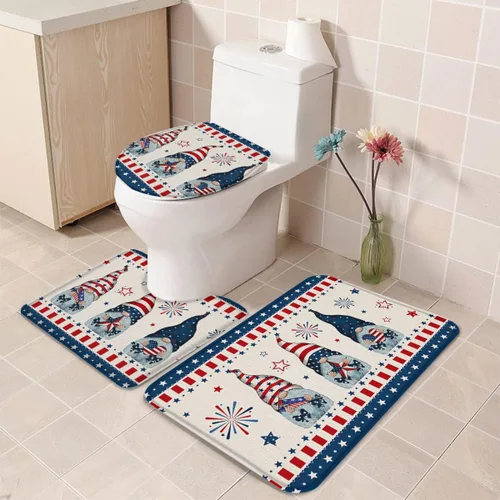 Miniatura 12 de Savannan Juego de 3 tapetes de baño, diseño patriótico de la bandera estadounidense, pentagrama, libertad, país, absorbente, suave, antideslizante