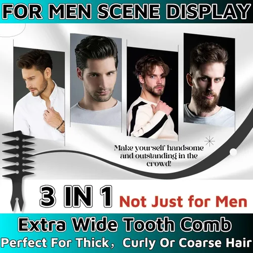 Miniatura 3 de HuGuWdy Peine de pelo extra ancho para hombre - Textura y volumen - Negro