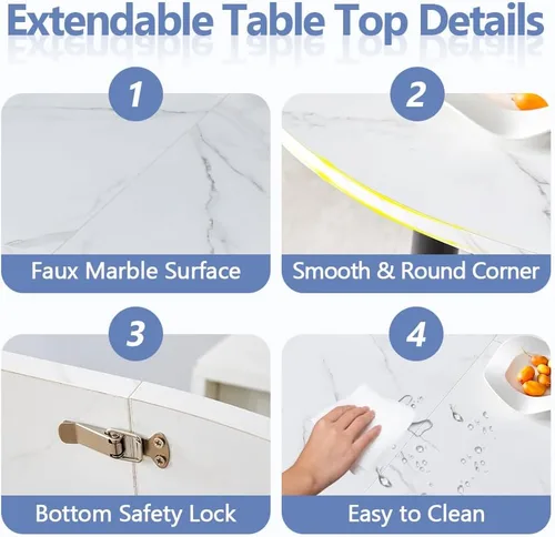 Miniatura 4 de Juego de mesa de comedor extensible de 42 a 54 pulgadas para 4, juego de mesa de comedor ovalada redonda para 4, mesa de cocina blanca con sillas 2º