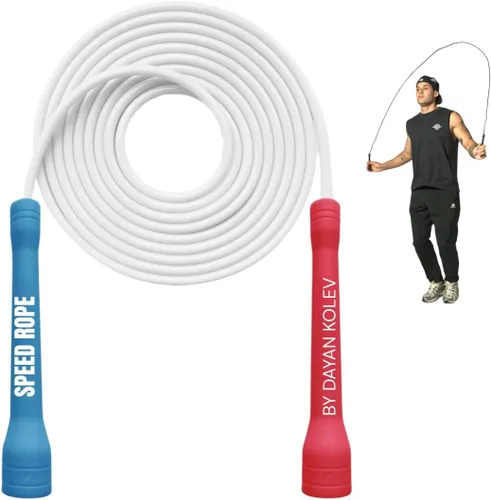Miniatura 8 de Swissskip Dayan Kolev - Cuerda de saltar de PVC de 0.197 in, ideal para principiantes y atletas avanzados, diseñada para fitness, cardio, boxeo