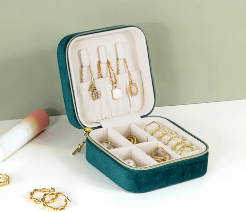 Miniatura 3 de KAMIER Cajas de joyería pequeñas para mujer, estuche de joyería portátil de viaje, caja organizadora de joyas de terciopelo de felpa para aretes