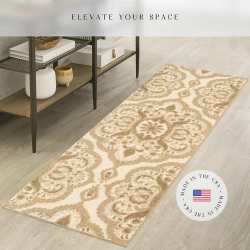 Miniatura 2 de Maples Rugs Vivian Medallion - Alfombra para pasillo, fabricada en Estados Unidos, lavable, antideslizante, alfombra de interior para pasillo, Neutro