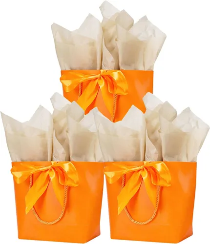 Miniatura 9 de Aosric Paquete de 12 bolsas de regalo negras con cinta de lazo, 7.48 x 3.54 x 7.9 pulgadas, elegante bolsa de regalo de cartulina pequeña con asas