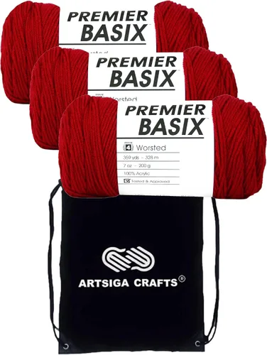 Miniatura 7 de Premier Yarns Basix White 1115-01 (3 madejas, el mismo lote de tinte) hilo acrílico mediano #4 para ganchillo y tejer con bolsa de proyectos