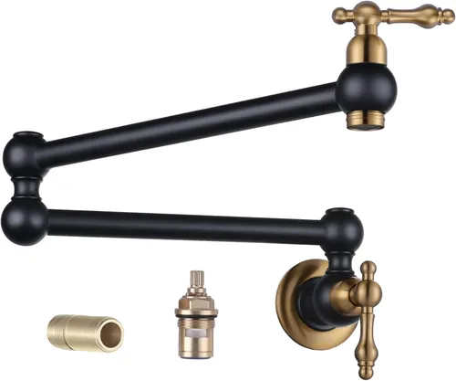 Miniatura 11 de WOWOW Grifo Llenador de Ollas Dorado, Grifo Plegable de Cobre de Montaje en Pared con 2 Manijas con Brazos Oscilantes de Doble Articulación, Grifo