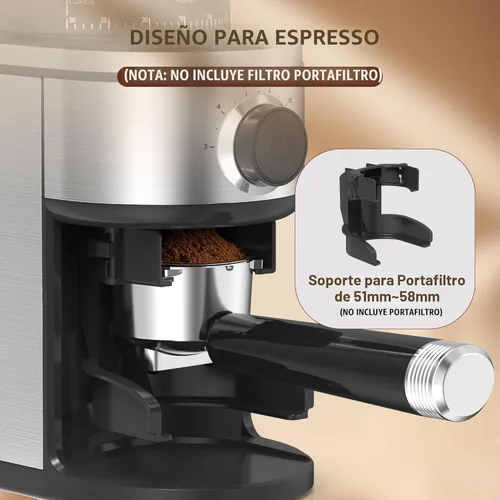 Miniatura 4 de Ollygrin Molinillo de café de rebabas, molinillo de café cónico eléctrico con 30 ajustes de molienda ajustables para 2-12 tazas, plateado y negro