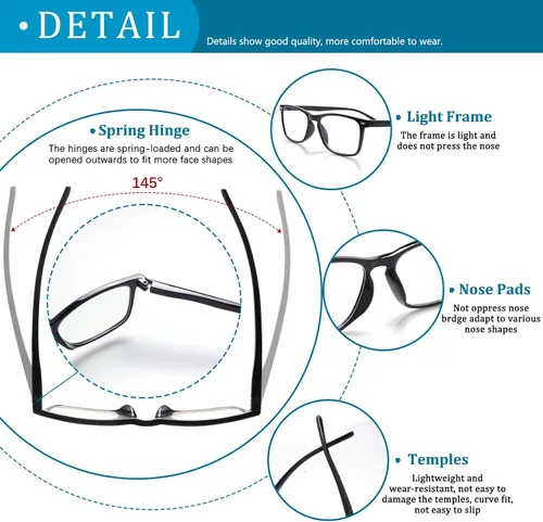 Miniatura 5 de Paquete de 6 lentes de lectura para mujeres y hombres, lentes de bisagra de resorte, bloqueo de luz azul, antifatiga ocular, lectores de computadora