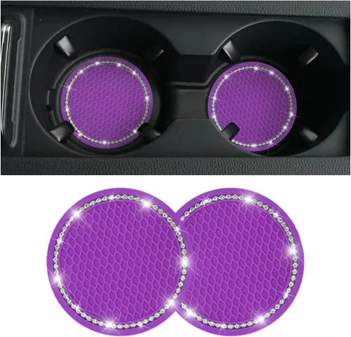 Miniatura 11 de Portavasos para automóvil, 2 piezas, accesorios universales de diamantes de imitación de cristal brillante de 2.75 pulgadas, juego de almohadillas