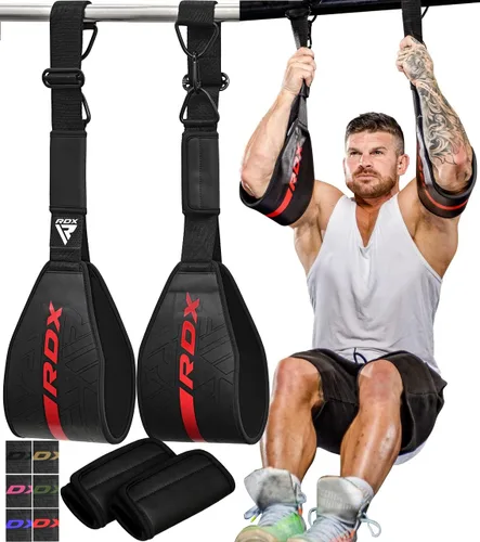 Miniatura 8 de RDX Correas AB para colgar en la barra de dominadas (par), cuero Maya Hide, construcción muscular abdominal, eslingas acolchadas de soporte