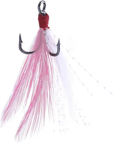 Miniatura 14 de 20 anzuelos de pesca agudos con pluma tamaño de acero inoxidable con púas afiladas triple anzuelo con caja para agua salada y agua dulce 20 plumas
