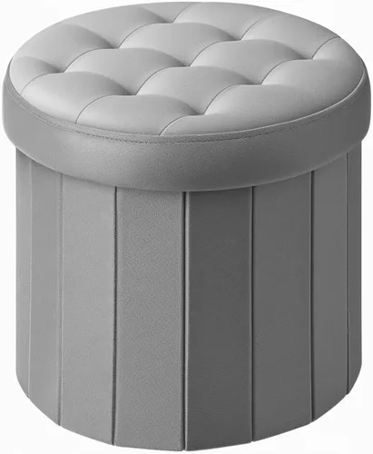 Miniatura 17 de Bsketa® Otomana plegable redonda de almacenamiento de 14 x 14 x 13 pulgadas, taburete de pie con asiento acolchado de espuma más gruesa, banco Negro