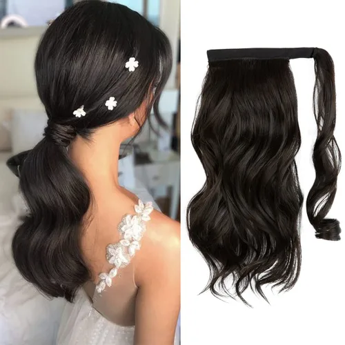 Miniatura 21 de CJL HAIR Extensión de cola de caballo de 18 pulgadas con cabello rizado y ondulado, clip de cola de caballo, peluca sintética falsa para mujeres