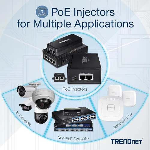 Miniatura 7 de TRENDnet Inyector Gigabit PoE++, Convertir un puerto no PoE a un puerto Gigabit PoE++ (15.4W), (30W), o (95W), hasta 328.1 ft (328 pies), fuente