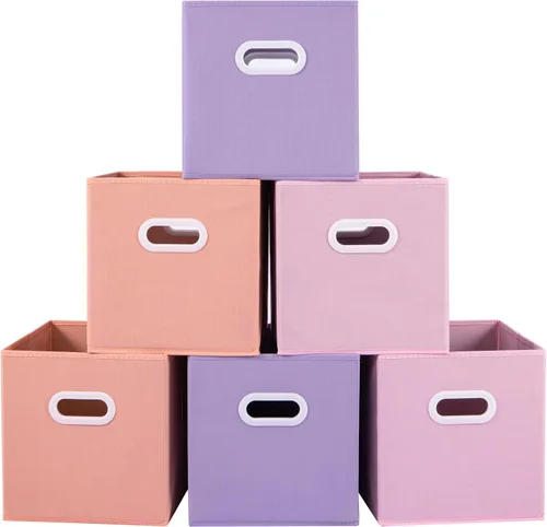 Miniatura 16 de Stero - Contenedores de tela para almacenamiento de 13x13x13 pulgadas, paquete de 6 cubos de almacenamiento de colores divertidos con asas, cestas