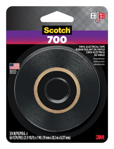 Scotch 3M 700 Cinta eléctrica, 3/4 pulgadas x 66 pies x 7 mil, cinta aislante de vinilo para una excelente protección mecánica, para aislamiento