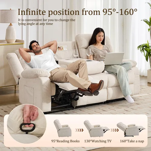 Miniatura 3 de Korser Sofá reclinable, sofá biplaza reclinable con consola, sofá reclinable de gran tamaño con mesa abatible, sofá de 3 plazas con portavasos