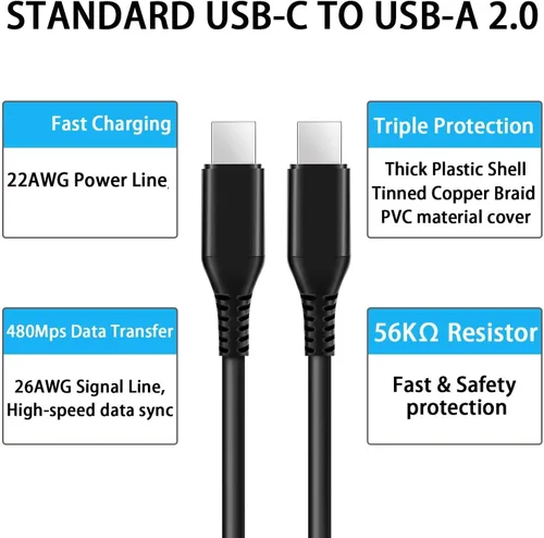 Miniatura 5 de PD - Cable de carga rápida de 10 pies de largo, cable USB-C de alimentación (tipo C a tipo C), sincronización compatible con Samsung Galaxy S21 S22