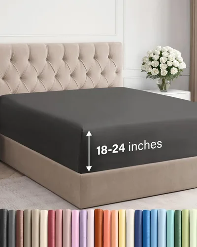 Miniatura 75 de Sábana bajera ajustable extra profunda tamaño completo – Sábana bajera individual de lujo para hotel únicamente – Se adapta fácilmente a colchones