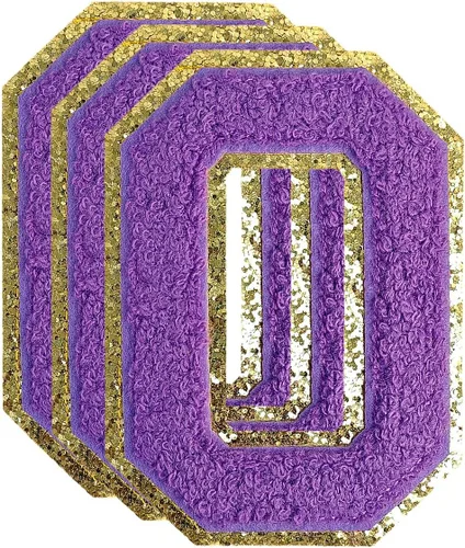 Miniatura 172 de 3 parches de números de chenilla negra, tamaño grande de 4-1/2" parches de números para planchar, parches universitarios para ropa, 8" Borde oro rosa