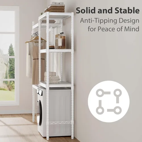 Miniatura 3 de IDEALHOUSE Estante ajustable para lavadora y secadora de 30 pulgadas, organizador de lavandería resistente de 5 niveles con capacidad de estante