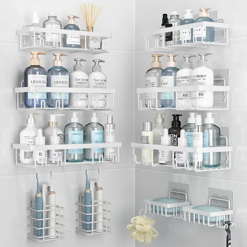 Miniatura 12 de Liuoud Juego de 5 Organizadores de Ducha Adhesivos para Pared, Estante para Interior de Ducha, Cesta de Almacenamiento de Baño Inoxidable Resistente
