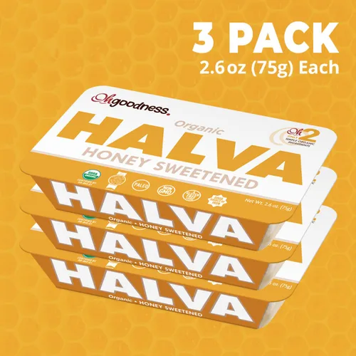 Miniatura 3 de OhGoodness! Halva de miel orgánica, paquete de 3, solo dos ingredientes simples, aperitivo y postre para derretir en la boca, golosina endulzada